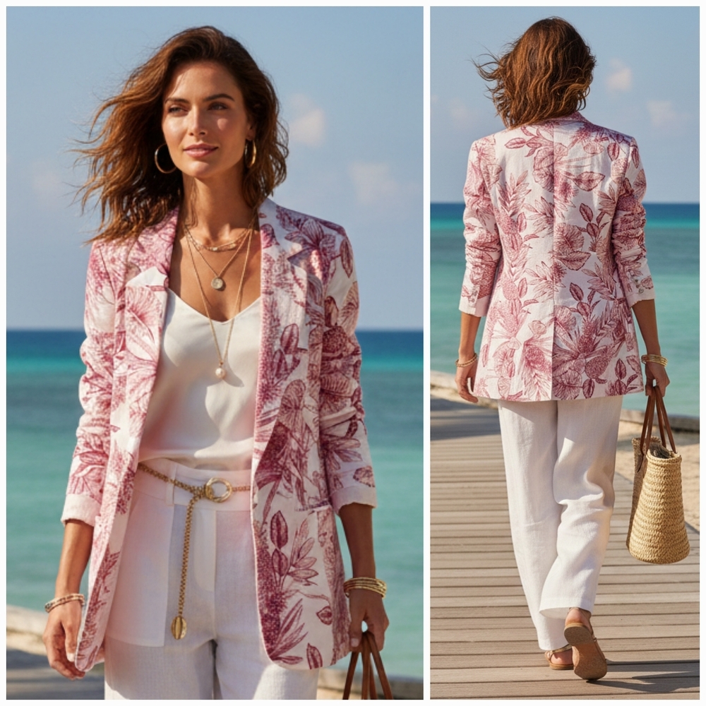 Lightweight Pink Floral Linen-Blend Blazer - Women